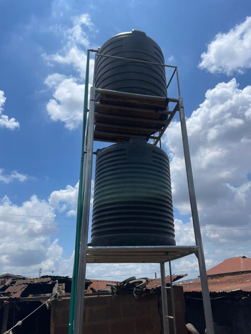 Elevated water storage tanks against the sky